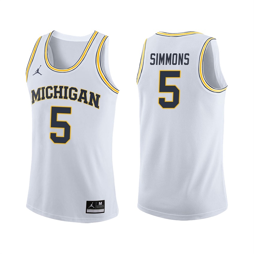 Michigan Wolverines Men's NCAA Jaaron Simmons #5 White College Basketball Jersey NWT5749DI